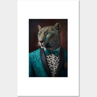 Cyan Leopard in a Tuxedo Posters and Art